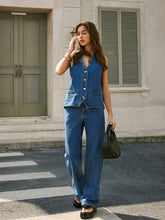 Mid-Waist Wide-Leg Denim Pants