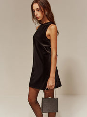 Bow-Decor Backless Velvet Tank Dress