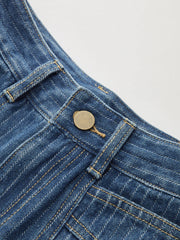 Pinstripe Mid-Waisted Straight-Leg Jeans