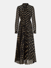 Long Sleeves Foil Spot Print A-Line Maxi Dress