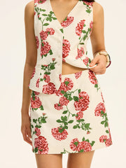 Floral Printed Vest and Skirt Set