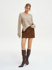 Wool-Blend V-Neck Sweater with Side Slit
