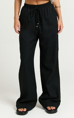 Hamilton Linen Pants - Straight Elasticated Mid Waist Pants in Black
