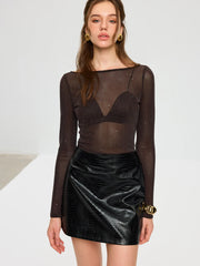 Sheer Mesh Glitter Long Sleeve T-Shirt