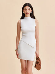 Asymmetrical Hem Knit Skirt Set