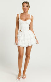 Pascal Mini Skirt - Lace Trim Tiered Skirt in Ivory