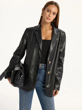 Snake Print Metal Button PU Leather Blazer