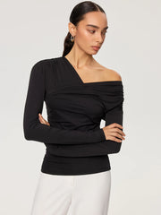 Off-Shoulder Ruched T-Shirt