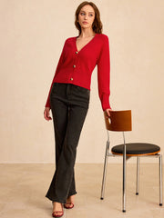 V-Neck Button-Front Knit Cardigan