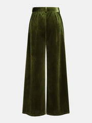 Belted Pleated Velvet Wide-Leg Pants