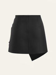 Asymmetric Ruched Wrap Mini Skirt with Metal Buckle