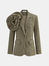 Large 3D Flower Single Button Tweed Blazer