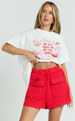 Rheyna Top - Oversized The Best Things in Life Are Carbs Print T-Shirt in White