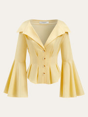 Lapel-Collar Bell Sleeve Peplum Shirt