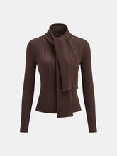 Ribbed Knit Scarf Detail Fitted Top