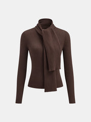 Ribbed Knit Scarf Detail Fitted Top