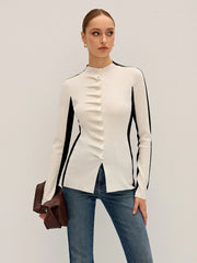 Ruffle Button Fitted Knit Top