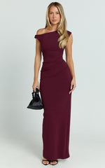 Genie Maxi Dress - Off The Shoulder Dress in Wine