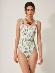 Floral Print Ruffle Strap One-Piece Swimsuit