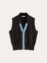 Denim Placket Button Knit Vest