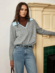 Contrast Collar Wool Blend Sweater