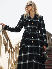 Plaid Belted Wool Blend Trench Coat
