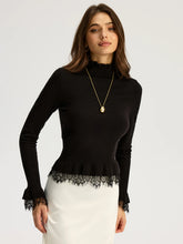 Lace Trim Mock Neck Knit Top