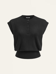 Cap Sleeve Button Cinched Knit Top