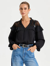Black Lace Detailed Long Sleeve Blouse