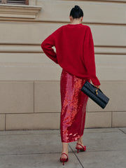 Elegant Plain Sequins Skirt