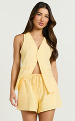 Tonya Two Piece Set - V Neck Sleeveless Top and Shorts Set in Lemon