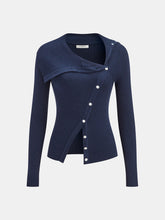 Asymmetric Lapel Button Front Knit Top