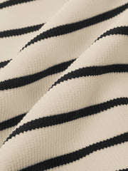 Striped Short-Sleeve Polo Collar Knit Cardigan