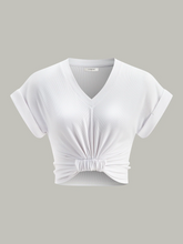Ribbed V-Neck Knotted Crop Top
