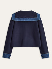 Sailor Collar Denim Trim Knit Outerwear