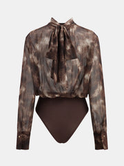 Tie-Dye Mock Neck Back Bow Detail Bodysuit