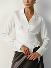 Lapel Collar Tie Satin Wrap Shirt