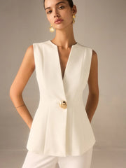 Single Button V-Neck Vest