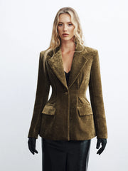 Velvet Single Button Blazer