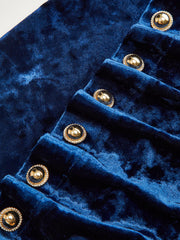 Metal Button Ruched Velvet Maxi Dress