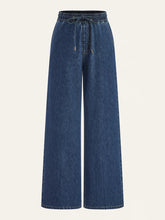 Denim Drawstring Waist Wide-Leg Pants