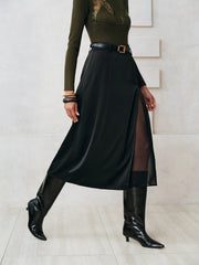Sheer Slit Midi Skirt without Belt
