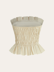 Cotton & Linen Strapless Smocked Peplum Top