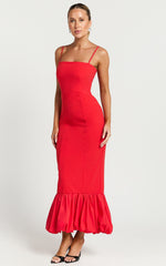 Yvonne Midi Dress - Straight Neck Fit and Flare Dress in Red