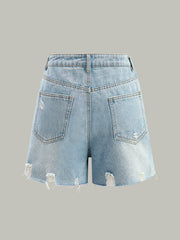 Asymmetric Waist Distressed Denim Shorts