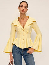Lapel-Collar Bell Sleeve Peplum Shirt