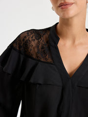 Black Lace Detailed Long Sleeve Blouse