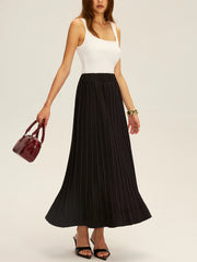 Pleated Elastic Waist Maxi Skirt