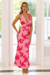 Lime Light Mesh Halter Maxi Dress Pink