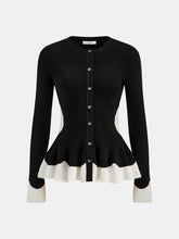 Contrast Ruffle Hem Button Cardigan